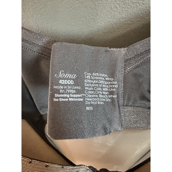 Soma Stunning Support Full Coverage Bra Size 42DDD Black Underwire Floral Lace - Picture 8 of 8